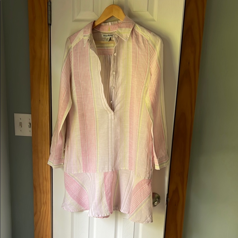 Tommy Bahama Pink and Cream Striped Shirt